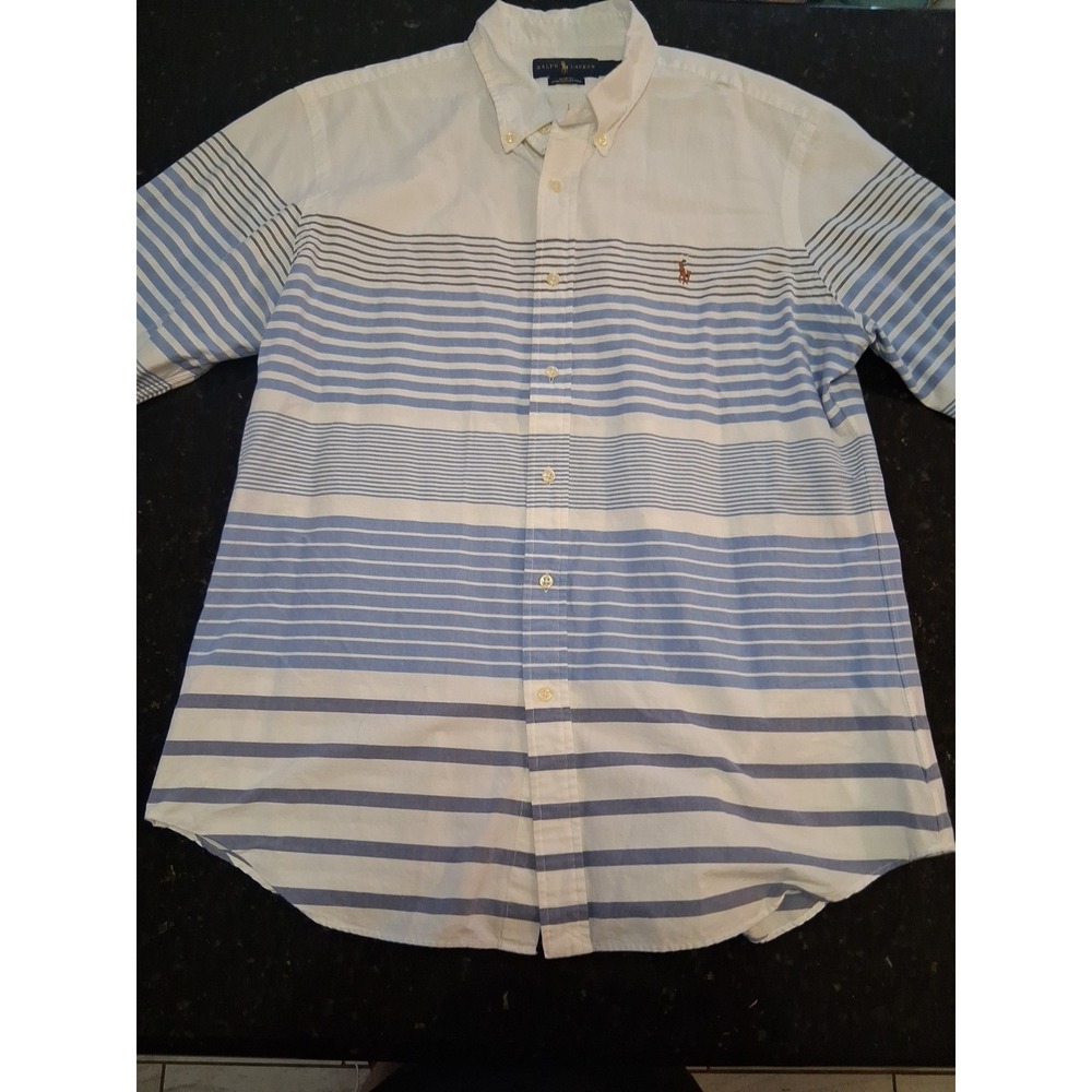 Ralph Lauren Men's XL Slim Fit Stretch Oxford Blue White Striped Button-Down